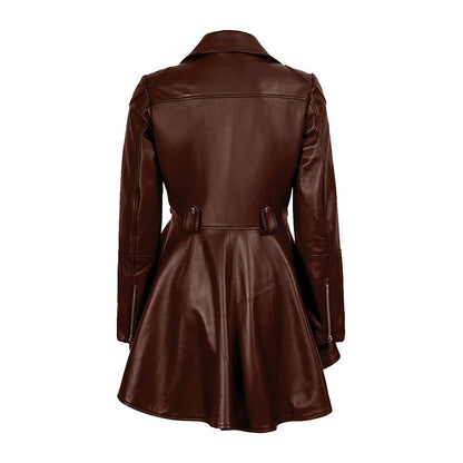 Aurora Women’s Beige Peplum Leather Jacket