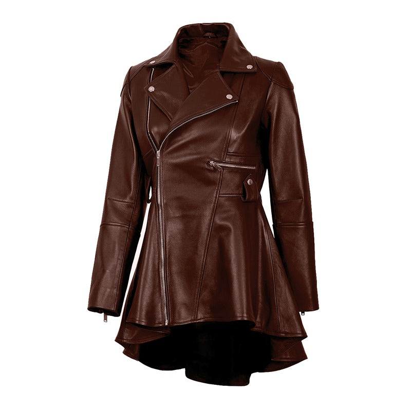 Aurora Women’s Beige Peplum Leather Jacket
