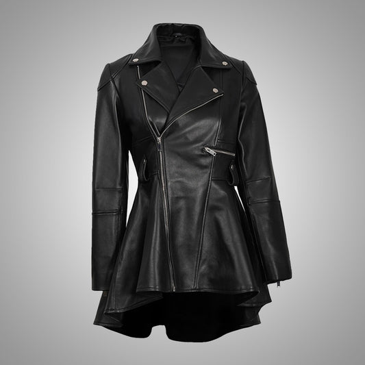 Aurora Women’s Black Peplum Leather Jacket