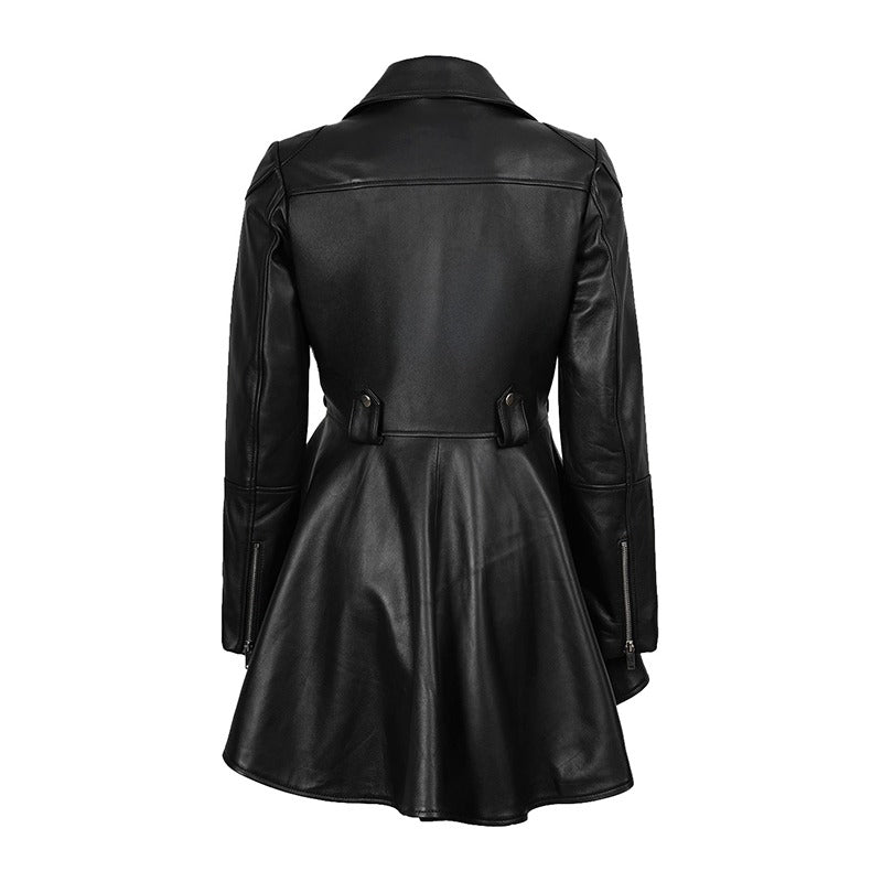 Aurora Women’s Beige Peplum Leather Jacket