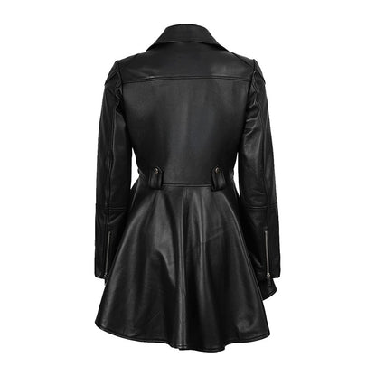 Aurora Women’s Beige Peplum Leather Jacket