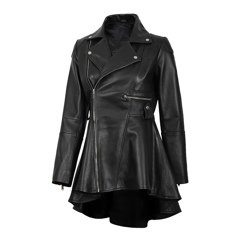 Aurora Women’s Beige Peplum Leather Jacket