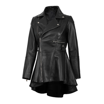 Aurora Women’s Beige Peplum Leather Jacket