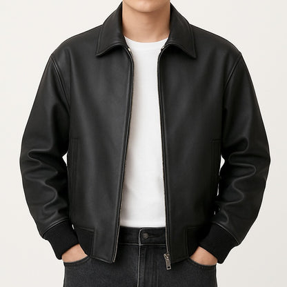Oversized Brown Leather Bomber Jacket