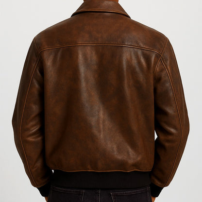 Oversized Brown Leather Bomber Jacket
