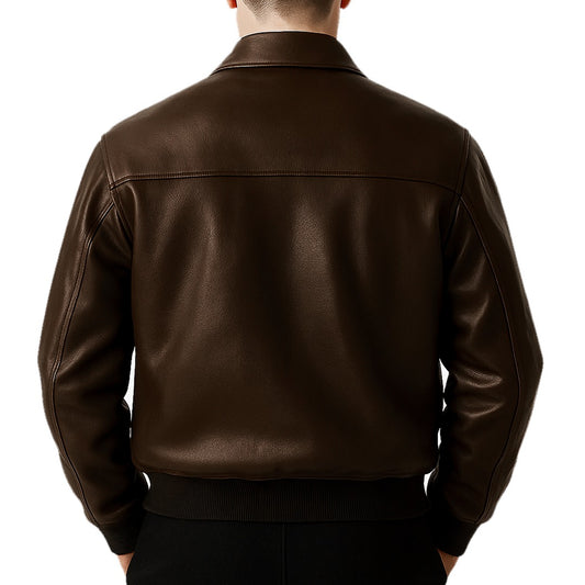 Brown leather jacket on a white background