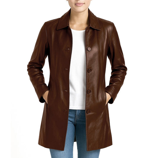 Elysian Women’s Real Leather Coat - Brown
