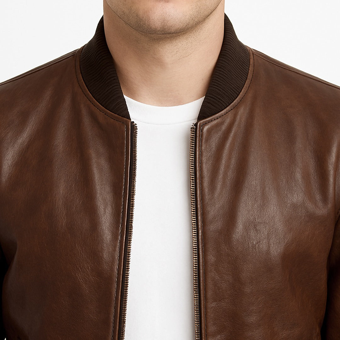 Classic Suede Bomber Leather Jacket - Black