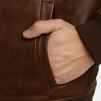 Classic Suede Bomber Leather Jacket - Black
