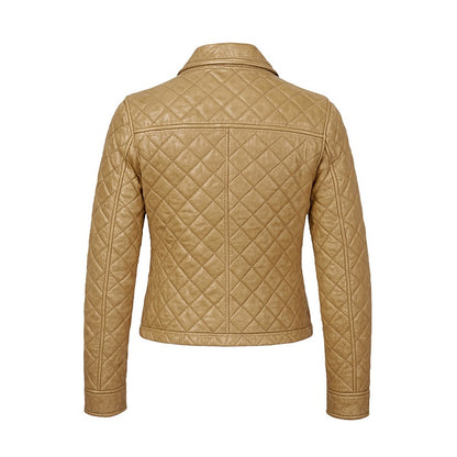 Women's Beige Cropped Quilted Leather Jacket