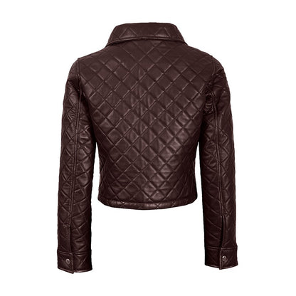Women's Beige Cropped Quilted Leather Jacket