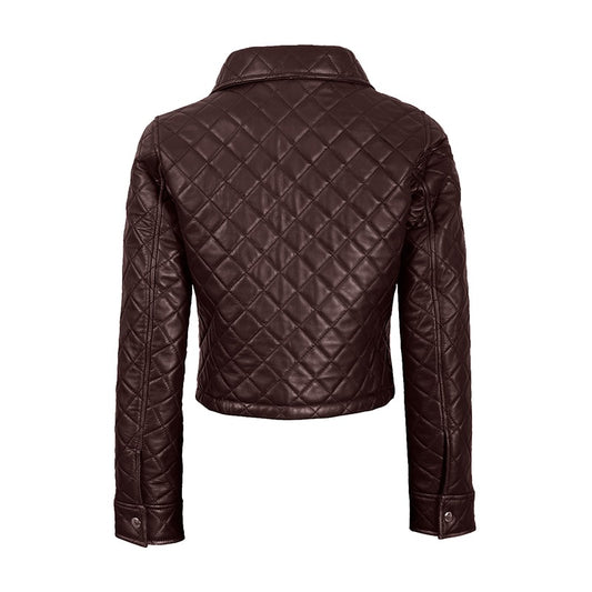 Women's Dark Brown Cropped Quilted Leather Jacket