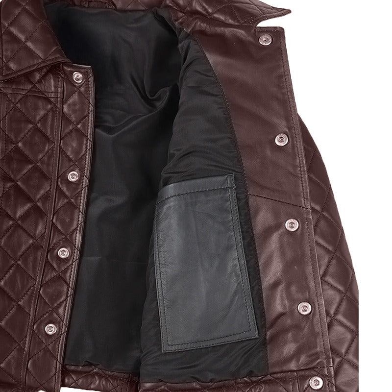 Women's Beige Cropped Quilted Leather Jacket