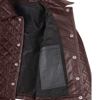 Women's Beige Cropped Quilted Leather Jacket