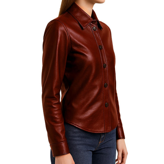 Women’s Mahogany Lambskin Leather Shirt