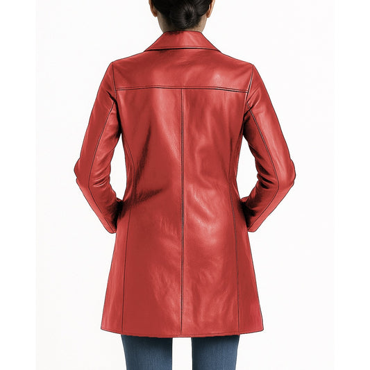 Elysian Women’s Real Leather Coat - Red