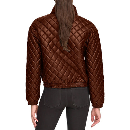 Quilted Bomber Leather Jacket – Stand Collar Luxury Edition - Brown