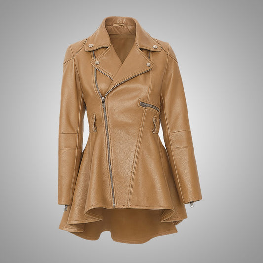Aurora Women’s Beige Peplum Leather Jacket