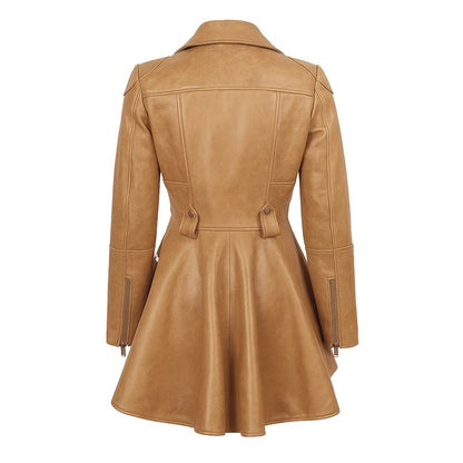 Aurora Women’s Beige Peplum Leather Jacket