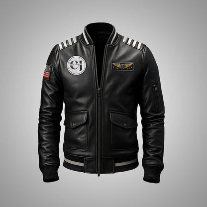 Sky Command Aviator Leather Bomber Jacket – White Edition