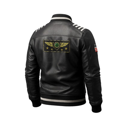 Sky Command Aviator Leather Bomber Jacket – White Edition