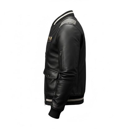 Sky Command Aviator Leather Bomber Jacket – White Edition