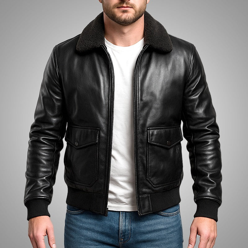 Altitude Luxe™ Fur-Lined Lambskin Flight Jacket - Black