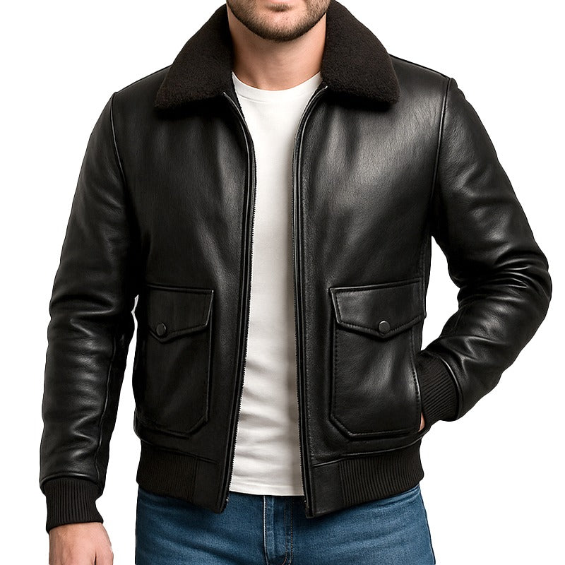Altitude Luxe™ Fur-Lined Lambskin Flight Jacket - Black