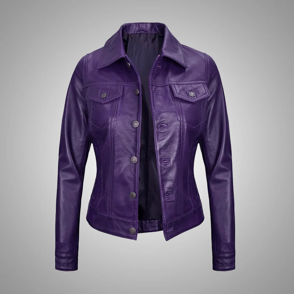 Royal Edge – Women’s Muted Grape Wax Trucker Leather Jacket