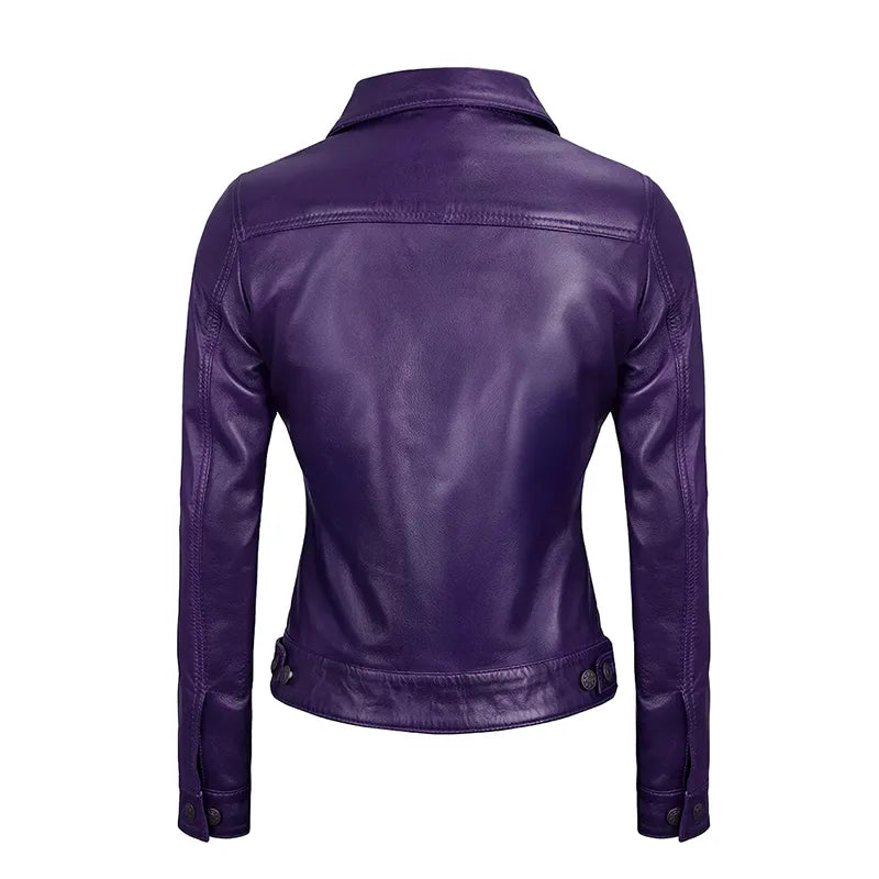 Royal Edge – Women’s Muted Grape Wax Trucker Leather Jacket