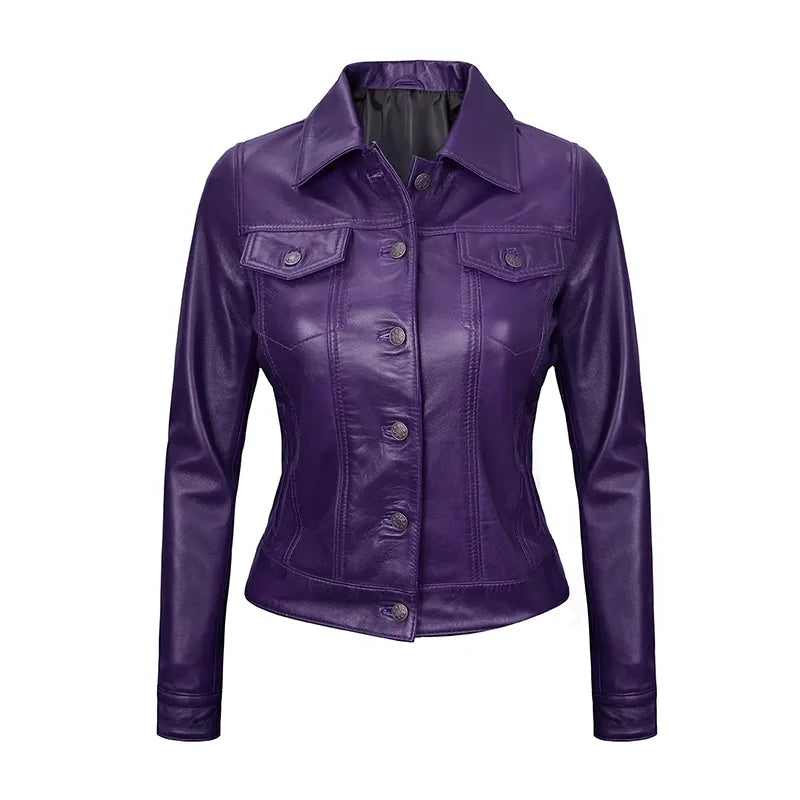 Royal Edge – Women’s Muted Grape Wax Trucker Leather Jacket