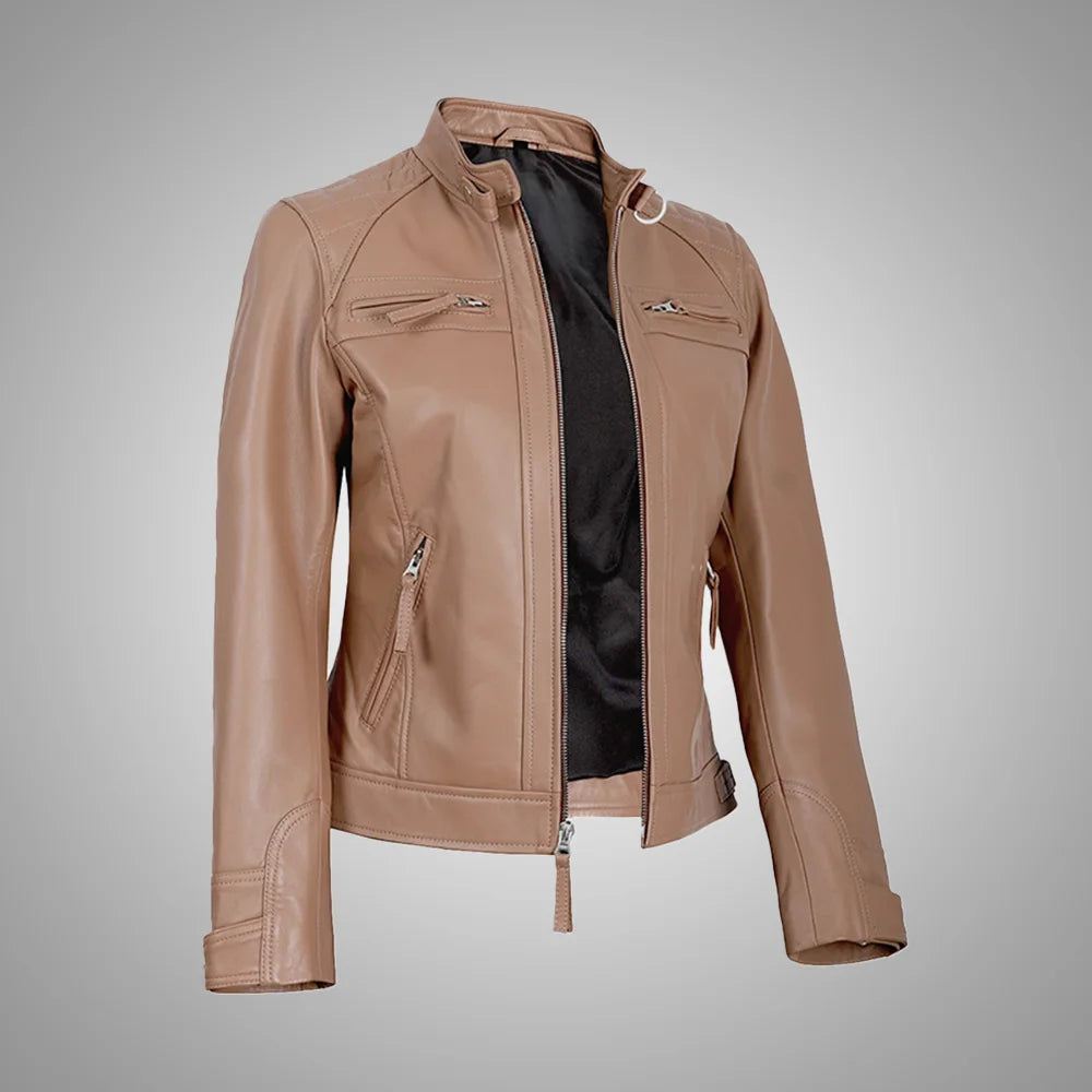 Mocha Luxe Women’s Racer Leather Jacket