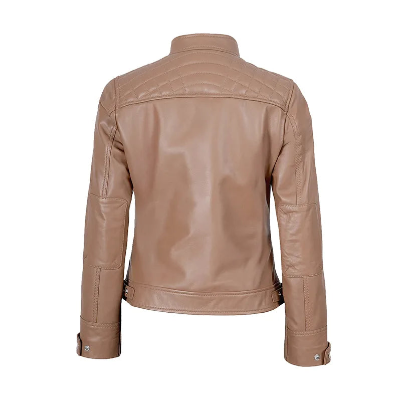 Mocha Luxe Women’s Racer Leather Jacket