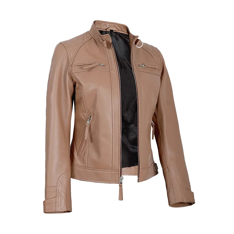Mocha Luxe Women’s Racer Leather Jacket