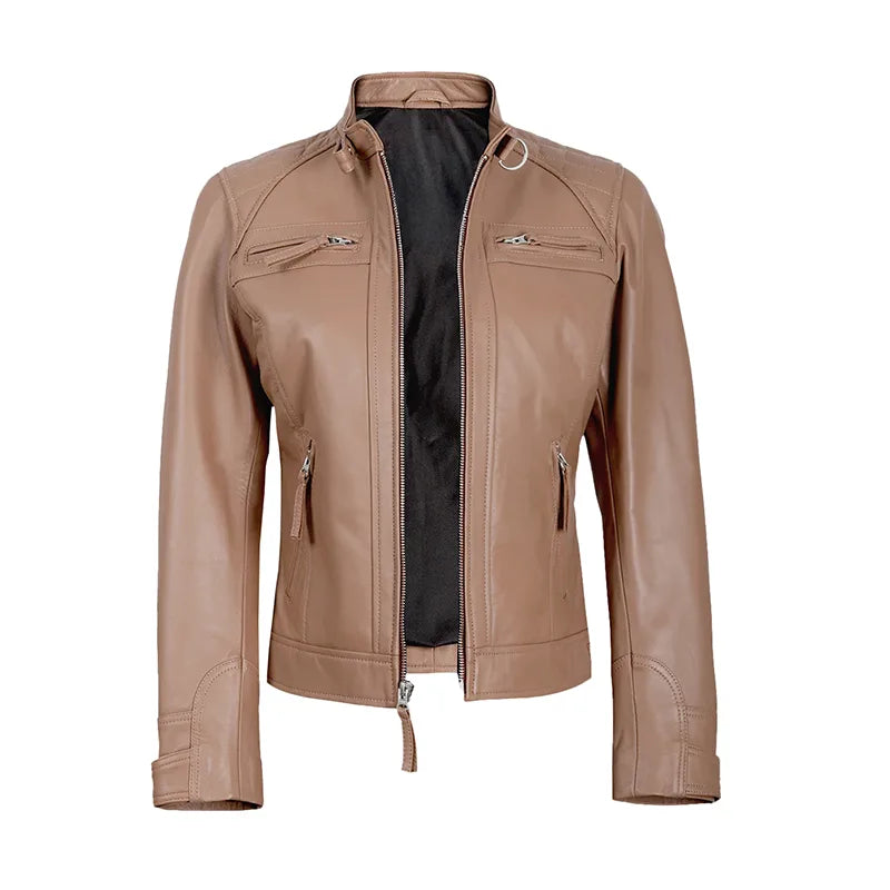 Mocha Luxe Women’s Racer Leather Jacket
