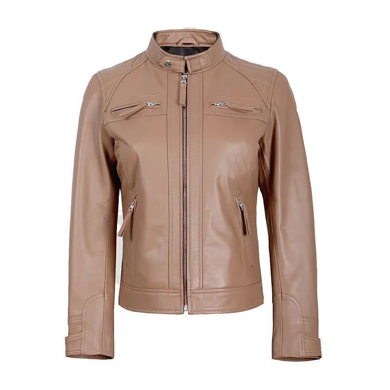 Mocha Luxe Women’s Racer Leather Jacket