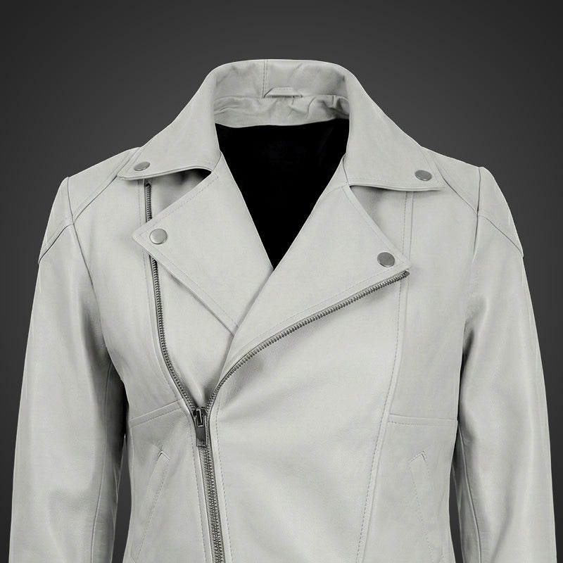 Women's White Peplum Leather Jacket - Lambskin