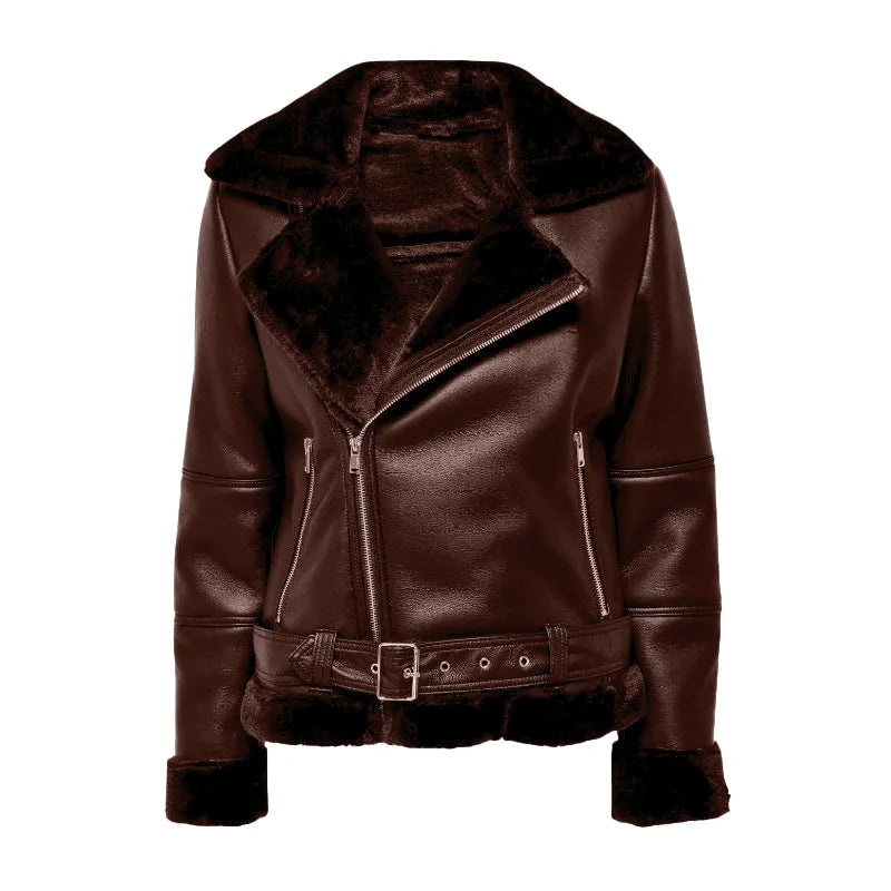 Women’s Burnt Mahogany Shearling Leather Jacket