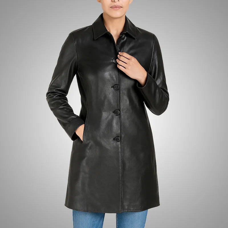 Elysian Women’s Real Leather Coat - Black