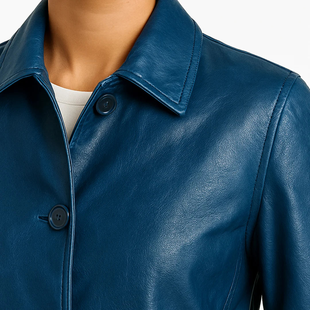 Elysian Women’s Real Leather Coat - Deep Teal Blue