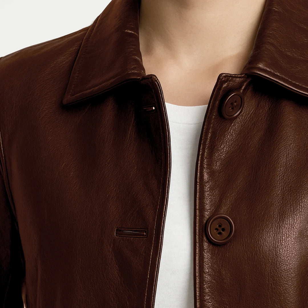 Elysian Women’s Real Leather Coat - Deep Mahogany