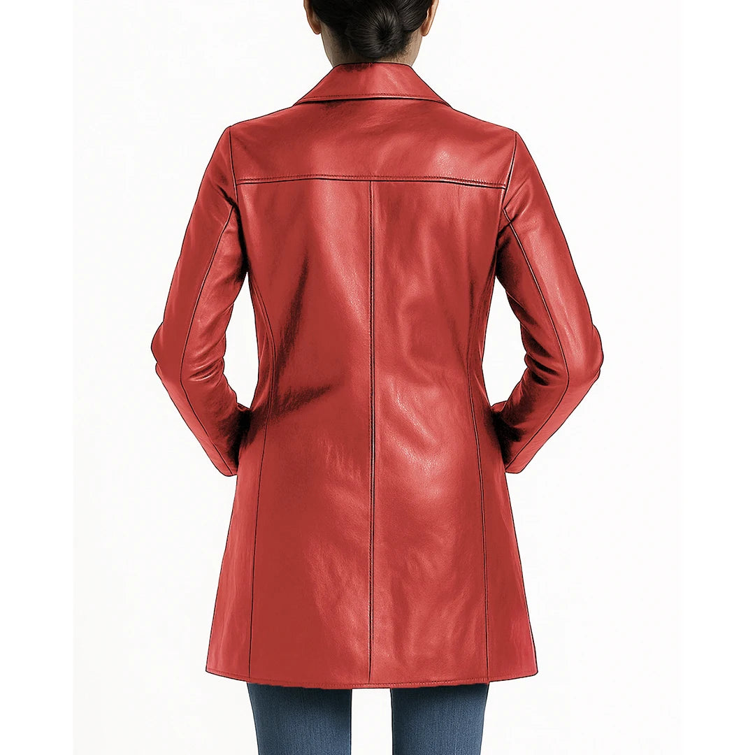 Elysian Women’s Real Leather Coat - Cinnamon Red