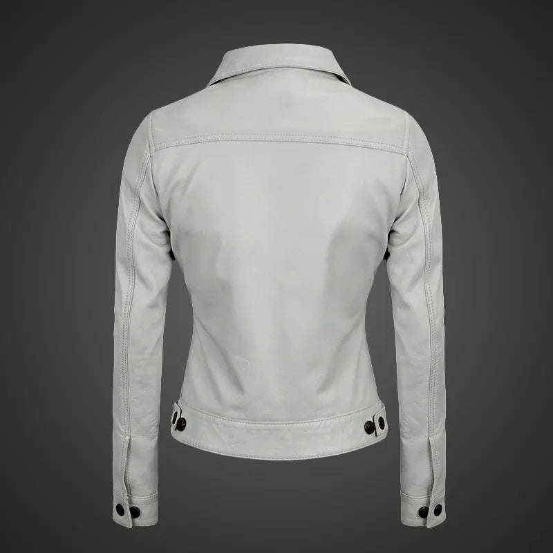 Royal Edge – Women’s White Wax Trucker Leather Jacket
