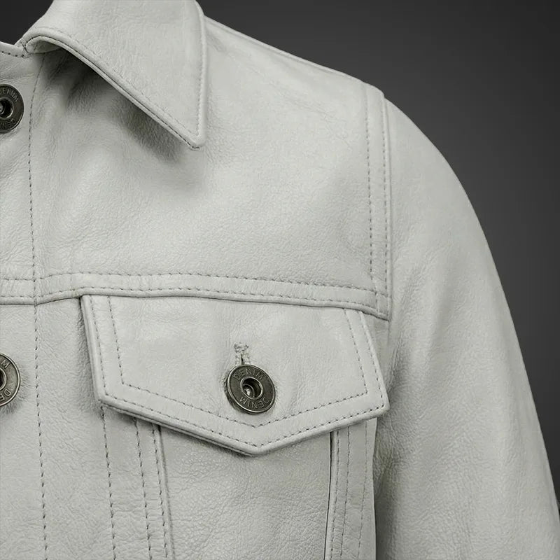 Royal Edge – Women’s White Wax Trucker Leather Jacket