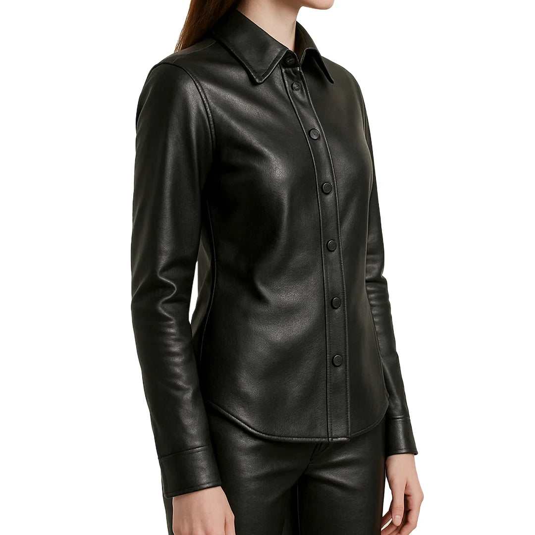Women’s Black Lambskin Leather Shirt