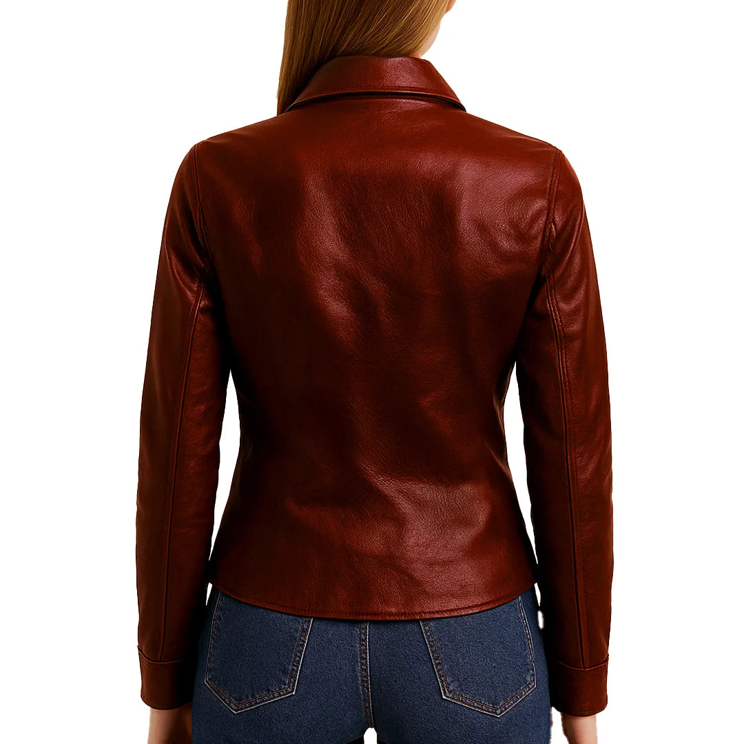 Women’s Burnt Burgundy Lambskin Leather Shirt