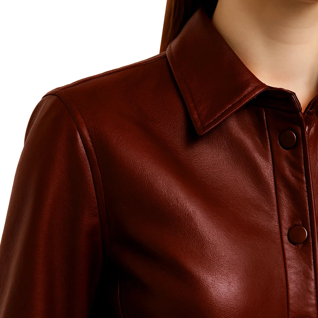 Women’s Burnt Burgundy Lambskin Leather Shirt
